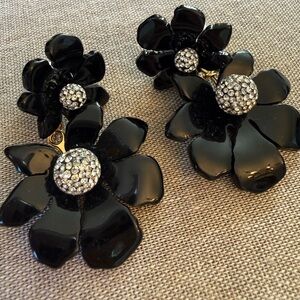 Lele Sadoughi Black Floral Pave-Button Drop Earrings